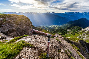 Mountain stunning landscape with handrail and valley