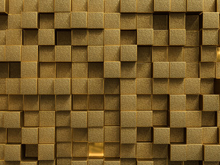 Gold geometric cubic pattern, golden rough texture metallic background, 3d rendering