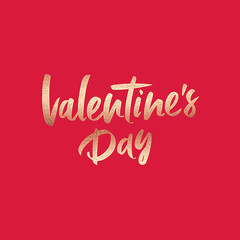 Naklejka na ściany i meble Valentines day gold lettering on red background, 3d rendering