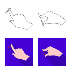 Vector illustration of touchscreen and hand sign. Set of touchscreen and touch stock symbol for web.