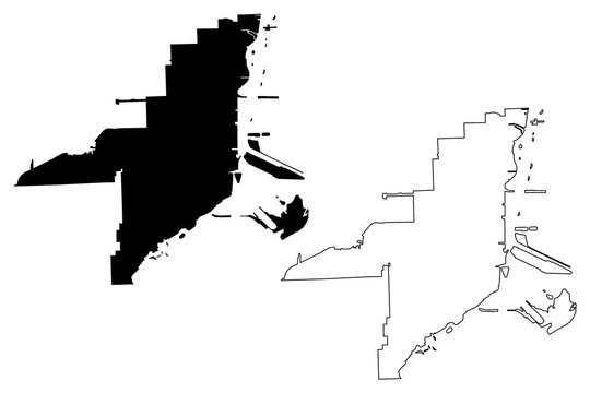 Miami City (United States cities, United States of America, usa city) map vector illustration, scribble sketch City of Miami map