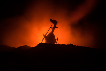 Air Crash. Burning falling helicopter. Destroyed helicopter. Decorated with toy at dark fire...