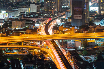 Fototapeta na wymiar Bangkok City - Aerial view beautiful sunset Bangkok city downtown skyline tower of Thailand , cityscape at night , landscape Bangkok Thailand