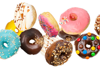 Lots of delicious donuts flying in the air