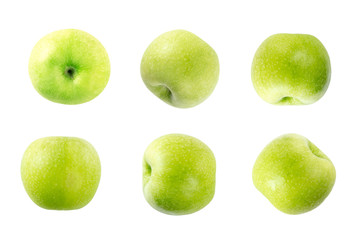 Set of green apples isolated on white background.