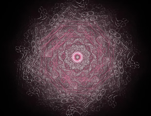 Lacy colorful clockwork pattern. Digital fractal art design. Abstract design of sacred symbols signs geometry. Designs of astrology alchemy magic. Geometric Spiral. Abstract Colorful Fractal Texture.