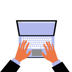 Isolated laptop background with hands. Business concept	