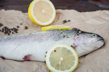 Fresh raw trout spice and lemon.
