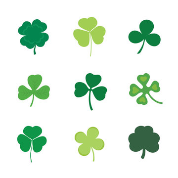 Set of Four and Three Leaf Clover, stock vector illustration
