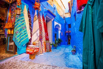 Keuken spatwand met foto Chefchaouen blauwe stad van Marokko © Tatyana Gladskih