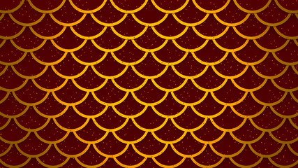 Golden fish scales bright red cells pattern marine background 3D illustration