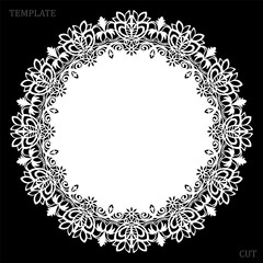Lace round paper doily, lacy snowflake, greeting element, laser cut  template, doily to decorate the cake,  vector illustrations.