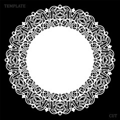 Lace round paper doily, lacy snowflake, greeting element, laser cut  template, doily to decorate the cake,  vector illustrations.