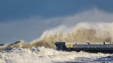 STORM AT SEA - Waves attack the sea coast and pier in Kolobrzeg