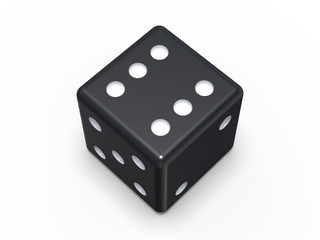 Black playing dice isolated on white background. 3D