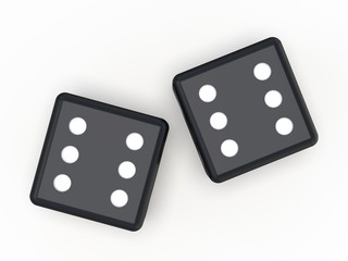 Black playing dice isolated on white background. 3D