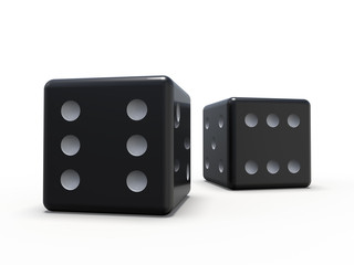 Black playing dice isolated on white background. 3D