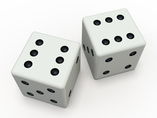 White playing dice isolated on white background. 3D