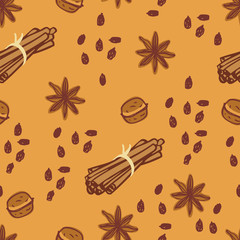 Cinnamon Bakery spices Hand drawing Seamless pattern Food collection