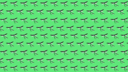 Dragonflies on green pattern spring background 3D illustration