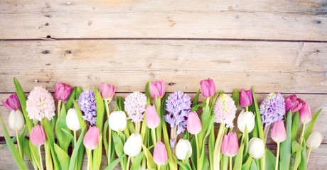 Frühling Blumenstrauß auf Holz - Frühlingsblumen - Frohe Ostern Blumengrüße