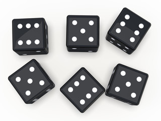 Black playing dice isolated on white background. 3D