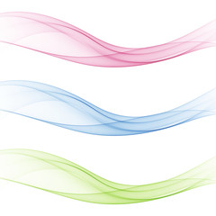 Abstract soft speed futuristic swoosh wave. Three minimalistic divider swoosh lines in gradient green ,pink ,blue color. Vector illustration