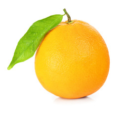 Fresh orange (Citrus) with leaf and drops of water isolated on white background, including clipping path without shade. Germany
