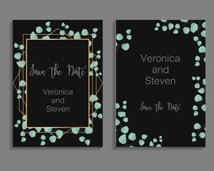 Fototapeta na wymiar Wedding Invitation, leaves invite card. Design with eucalyptus branch