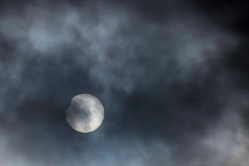 部分日食、2019年1月6日11時頃の曇り空の間からきれいに欠けているのを見ることができました。