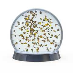 Empty snow dome with heart. 3D