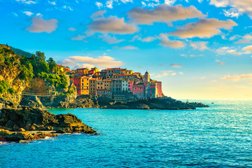 Tellaro village and rocks on the sea. Cinque terre, Ligury Italy