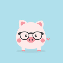 Happy New Year 2019, Chinese new year greetings card with cute geek piggy, Year of the pig.