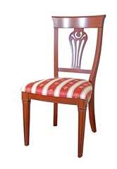 The chair is made in classical style from red wood and upholstery from a tapestry