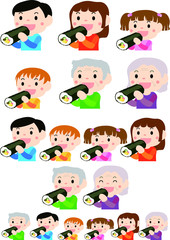 People eating Ehomaki set