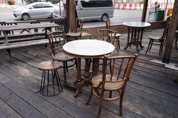 tables and chairs in a cafe