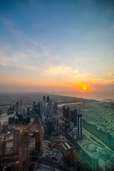  The top view on Dubai from the highest tower in the world, Burj Khalifa, UAE