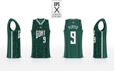 Basketball uniform template design for basketball club. Tank top t-shirt mockup for basketball jersey. Front view, back view and side view basketball shirt. Vector Illustration.