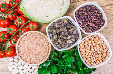 Food ingredients containing a large amount of zinc. Healthy diet.