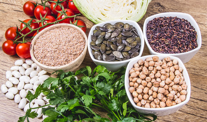 Food ingredients containing a large amount of zinc. Healthy diet.