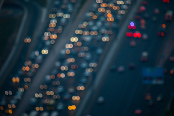 Top view of numerous cars in a traffic jam in Dubai, United Arab Emirates