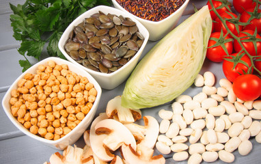 Food ingredients containing a large amount of zinc. Healthy diet.