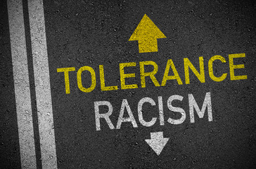 Asphalt illustration with tolerance and racism