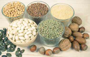 Food products containing protein of vegetable origin.