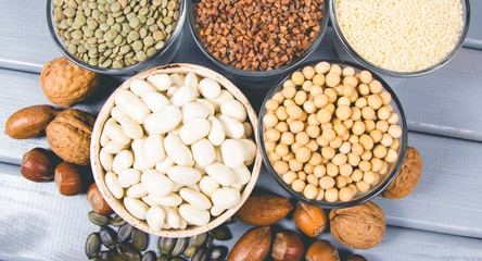 Food products containing protein of vegetable origin.