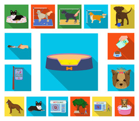 Pet flat icons in set collection for design. Care and education vector symbol stock web illustration.
