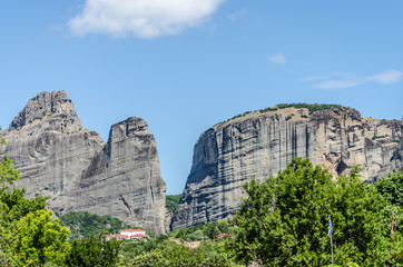 Panoramic view of the mountain from the town of Meteor Kalambaka in Greece