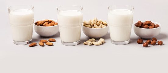 Naklejki  Zestaw wegańskiego mleka bez mleczka. Koncepcja opieki zdrowotnej i diety. Format banera