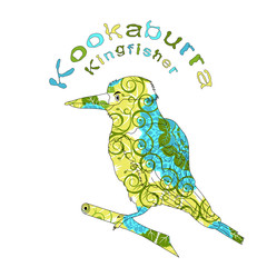 Naklejka premium Kookaburra. Emblem. Flowers and curls decorations.