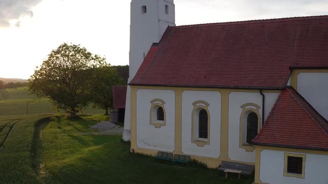 Drone aerial small church Bavaria Germany